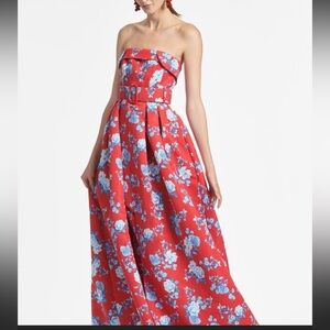 Sachin + Babi Red and Blue Floral Gown